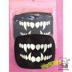 Khẩu Trang Cotton Đen Anime Manga Họa Tiết Răng Nanh Hoạt Hình - Thoáng Khí, Chống Bụi, Unisex, Phù Hợp Mọi Giới Tính