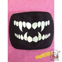 Khẩu Trang Cotton Đen Anime Manga Họa Tiết Răng Nanh Hoạt Hình - Thoáng Khí, Chống Bụi, Unisex, Phù Hợp Mọi Giới Tính