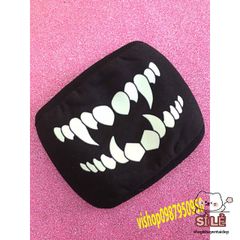 Khẩu Trang Cotton Đen Anime Manga Họa Tiết Răng Nanh Hoạt Hình - Thoáng Khí, Chống Bụi, Unisex, Phù Hợp Mọi Giới Tính