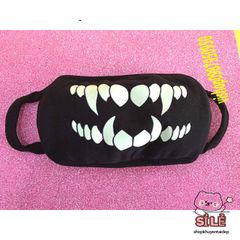 Khẩu Trang Cotton Đen Anime Manga Họa Tiết Răng Nanh Hoạt Hình - Thoáng Khí, Chống Bụi, Unisex, Phù Hợp Mọi Giới Tính