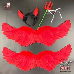 Cánh Thiên Thần Đỏ Hóa Trang Halloween Cho Bé Gái - Phụ Kiện Cosplay Đáng Yêu Với Băng Đô Và Đũa Phép Huyền Ảo