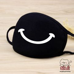 Khẩu Trang Cotton Đen Họa Tiết Miệng Cười Mũi Tên - Phong Cách Anime/Manga Thời Trang, Chống Bụi Và Kháng Khuẩn