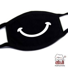 Khẩu Trang Cotton Đen Họa Tiết Miệng Cười Mũi Tên - Phong Cách Anime/Manga Thời Trang, Chống Bụi Và Kháng Khuẩn