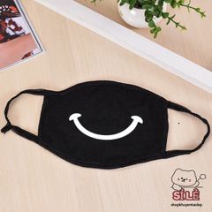 Khẩu Trang Cotton Đen Họa Tiết Miệng Cười Mũi Tên - Phong Cách Anime/Manga Thời Trang, Chống Bụi Và Kháng Khuẩn