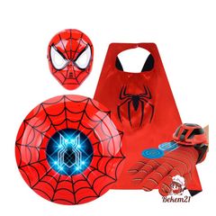 Set Bộ Cộc Tay Siêu Anh Hùng Người Nhện Dành Cho Bé Trai - Áo Choàng và Mặt Nạ Vải Chất Liệu Mềm Mại, Thoải Mái Chơi Đùa
