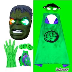 Bộ Đồ Hóa Trang Hulk Siêu Anh Hùng Cho Người Lớn Và Trẻ Em - Áo Choàng, Mặt Nạ Phát Sáng, Găng Tay, Kích Thước Đủ  S105-120, M120-130, L130-140