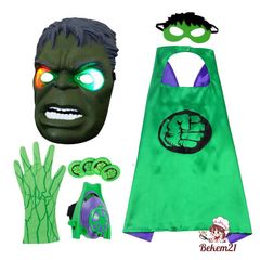 Bộ Đồ Hóa Trang Hulk Siêu Anh Hùng Cho Người Lớn Và Trẻ Em - Áo Choàng, Mặt Nạ Phát Sáng, Găng Tay, Kích Thước Đủ  S105-120, M120-130, L130-140