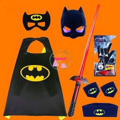 Bộ đồ hóa trang siêu anh hùng người dơi cho bé - Áo cộc tay + Áo choàng Halloween - Chất liệu cotton mềm mại, siêu tiện lợi