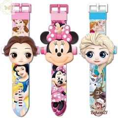 Đồng Hồ Chiếu Đèn LED 3D Hình Búp Bê Hoạt Hình Frozen Elsa & Người Nhện - Quà Tặng Giáng Sinh Dễ Thương cho Bé