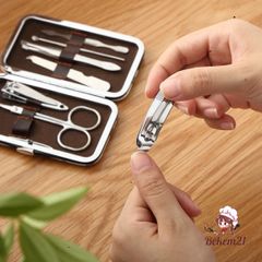 Bộ Dụng Cụ Chăm Sóc Móng Tay Chân 7 Món Cao Cấp - Thiết Kế Nhỏ Gọn Bằng Thép Không Gỉ, Hộp Da Sang Trọng
