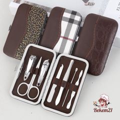 Bộ Dụng Cụ Chăm Sóc Móng Tay Chân 7 Món Cao Cấp - Thiết Kế Nhỏ Gọn Bằng Thép Không Gỉ, Hộp Da Sang Trọng