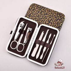 Bộ Dụng Cụ 7 Món Mini Làm Nail - Bấm Cắt Móng Tay Chân, Kềm Tỉa Lông Mày, Hộp Da Sang Trọng, Tiện Lợi Tại Nhà