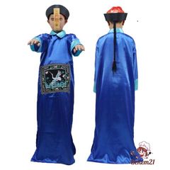 Bộ Trang Phục Ma Cương Thi Trung Quốc - Hóa Trang Halloween Kèm Mũ Tóc Đuôi Sam & Lá Bùa Cho Người Lớn