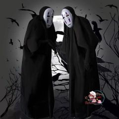 Bộ trang phục cosplay Vô Diện Spirited Away cho trẻ em và người lớn - Áo choàng đen và mặt nạ Kaonashi độc đáo