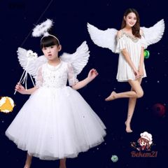 Đôi Cánh Thiên Thần Trắng Dễ Thương - Phụ Kiện Tiệc Hóa Trang Cho Bé - Cánh Lông Vũ 60x45cm và 80x55cm