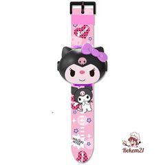Đồng Hồ Đeo Tay Điện Tử 3D Gấu Dâu Kuromi cho Bé - Chiếu Hình My Melody & Hello Kitty, Quà Tặng Dễ Thương cho Trẻ Em