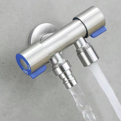 Van Nước Inox 304 2 Cổng Xả Độc Lập - Van Góc Đôi Dùng Cho Bồn Cầu, Vòi Xịt, Máy Giặt, Lavabo Chống Rỉ, Dễ Dàng Lắp Đặt