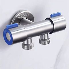 Van Nước Inox 304 2 Cổng Xả Độc Lập - Van Góc Đôi Dùng Cho Bồn Cầu, Vòi Xịt, Máy Giặt, Lavabo Chống Rỉ, Dễ Dàng Lắp Đặt
