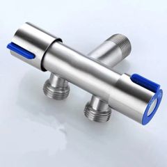 Van Nước Inox 304 2 Cổng Xả Độc Lập - Van Góc Đôi Dùng Cho Bồn Cầu, Vòi Xịt, Máy Giặt, Lavabo Chống Rỉ, Dễ Dàng Lắp Đặt