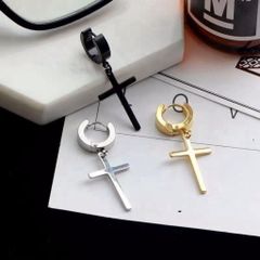 Khuyên Tai Vòng Mix Hình Chữ Thập Cá Tính - Khuyên Thép Y Tế An Toàn, Xu Hướng Thời Trang Unisex