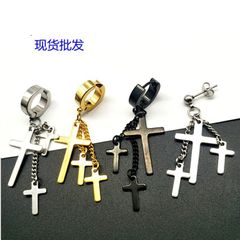 Khuyên Tai BTS Dây Xích Treo 3 Thánh Giá - Bông Tai Không Cần Bấm Lỗ Cho Nam Nữ, Titan Không Gỉ, Phong Cách Thời Trang Hàn Quốc
