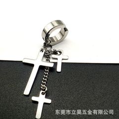 Khuyên Tai BTS Dây Xích Treo 3 Thánh Giá - Bông Tai Không Cần Bấm Lỗ Cho Nam Nữ, Titan Không Gỉ, Phong Cách Thời Trang Hàn Quốc