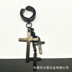 Khuyên Tai BTS Dây Xích Treo 3 Thánh Giá - Bông Tai Không Cần Bấm Lỗ Cho Nam Nữ, Titan Không Gỉ, Phong Cách Thời Trang Hàn Quốc