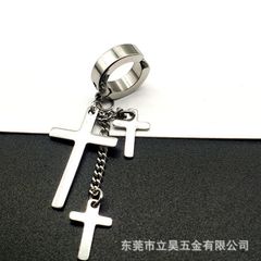 Khuyên Tai BTS Dây Xích Treo 3 Thánh Giá - Bông Tai Không Cần Bấm Lỗ Cho Nam Nữ, Titan Không Gỉ, Phong Cách Thời Trang Hàn Quốc