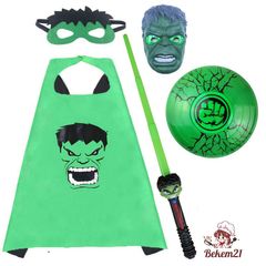Trang Phục Hóa Trang Siêu Anh Hùng Độn Cơ Bắp Hulk Xanh Cho Bé - Áo Liền Quần Với Mũ và Găng Tay, Chất Liệu Cao Cấp