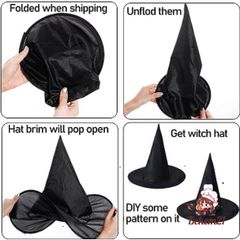 Set 10 Nón Phù Thủy Màu Đen - Phụ Kiện Hóa Trang Halloween Cho Tiệc Cosplay, Trang Trí Nhà Cửa, Quà Tặng Thú Vị