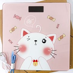 Cân Điện Tử Hình Mèo Hồng Sạc USB - Cân Sức Khỏe Gia Đình 180KG Bảo Hành 1 Năm, Thiết Kế Dễ Thương, Màn Hình LCD Rõ Ràng