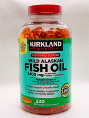 Dầu Cá Alaska Kirkland Signature 1400mg - 230 Viên Omega-3 Tự Nhiên Hỗ Trợ Tim Mạch và Sức Khỏe Xương