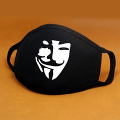 Khẩu Trang Vải In Hình Hacker Anonymous Đen - Kháng Khuẩn Cotton Anime/Manga Thời Trang Unisex, Chống Bụi