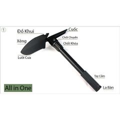 Bộ Cuốc Xẻng Du Lịch Đa Năng 4 in 1 - Thiết Kế Gấp Gọn Có Túi Đựng - Dụng Cụ Cắm Trại Chuyên Dụng, Đi Phượt, Làm Vườn