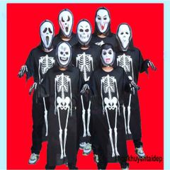 Trang Phục Hóa Trang Halloween Xương Người và Mặt Nạ Đầu Lâu Ngầu Cho Nam Nữ - Bộ Quần Áo Ma Rùng Rợn 540840