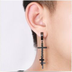 Bông Tai Kẹp Nam Hình Thánh Giá Titan Không Đen - Trang Sức Không Dị Ứng, Phong Cách Độc Đáo, Đặc Biệt Cho Fan Dòng Trang Sức
