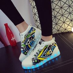 Giày Phát Sáng Cao Cổ Đèn LED 7 Màu Họa Tiết Xanh - Giày Unisex Thời Trang Lý Tưởng Cho Tiệc Tùng, Dã Ngoại, Sự Kiện