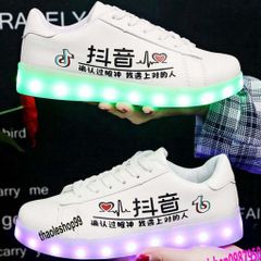 Giày Phát Sáng Đen Cao Cổ LED 7 Màu - Chữ Hàn Nhịp Tim - Dành Cho Nam Nữ, 11 Chế Độ Ánh Sáng, Thời Trang Phong Cách Hàn Quốc