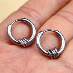 Khuyên Tai Tròn Thép Titan Bạc Phong Cách Hình Học Cho Nam - Trang Sức Thời Trang Cao Cấp, Đường Kính 1.2cm