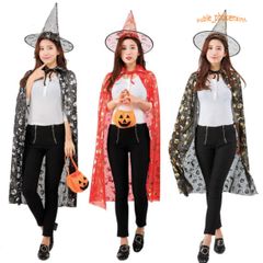 Bộ trang phục hóa trang phù thủy cho trẻ em và người lớn - Áo choàng đen và nón phù thủy - Halloween 2020