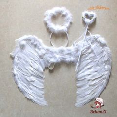 Bộ Phụ Kiện Hóa Trang Thiên Thần - Đôi Cánh Xinh Đẹp, Băng Đô và Đũa Tiên Cho Trẻ Em và Người Lớn - Màu Trắng, Đen, Hồng