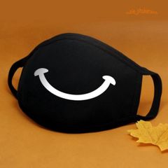 Khẩu Trang Cotton Đen In Hình Miệng Cười Mũi Tên - Phong Cách Anime/Manga, Thiết Kế Độc Đáo, Chống Bụi, Unisex