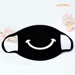 Khẩu Trang Cotton Đen In Hình Miệng Cười Mũi Tên - Phong Cách Anime/Manga, Thiết Kế Độc Đáo, Chống Bụi, Unisex