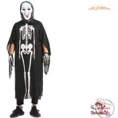 Bộ trang phục hóa trang ma quái Halloween cho bé - Áo xương, mặt nạ và găng tay xương - Đạo cụ tiệc Halloween thú vị