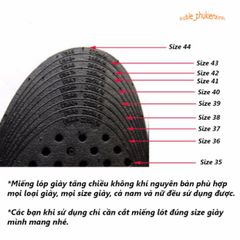 Miếng Lót Giày Tăng Chiều Cao Chất Liệu Cao Su PU - Êm Ái, Dễ Dàng Tùy Chỉnh Chiều Cao 3cm-7cm, Phù Hợp Cho Nam Nữ