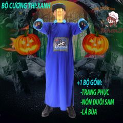 Bộ Trang Phục Hóa Trang Cương Thi Halloween - Áo Dài, Mũ, Râu Giả Đáng Sợ Cho Lễ Hội Halloween Phán Quan