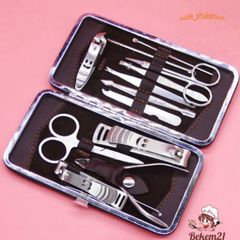 Bộ Dụng Cụ Chăm Sóc Móng Tay 12 Món Cao Cấp - Hộp Da Sang Trọng, Bao Gồm Kiềm Bấm, Cắt, Và Các Dụng Cụ Làm Đẹp Khác