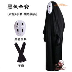 Bộ Trang Phục Vô Diện Kaonashi Cosplay - Áo Choàng Đen, Mặt Nạ và Găng Tay - Phù Hợp Cho Trẻ Em và Người Lớn