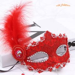 Mặt Nạ Halloween Lông Vũ Đính Đá Màu Đỏ Rực Rỡ - Phụ Kiện Dự Tiệc, Cosplay Đặc Biệt, Đạo Cụ Xinh Xắn