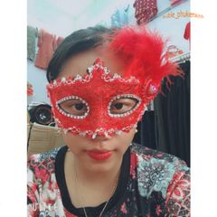 Mặt Nạ Halloween Lông Vũ Đính Đá Màu Đỏ Rực Rỡ - Phụ Kiện Dự Tiệc, Cosplay Đặc Biệt, Đạo Cụ Xinh Xắn